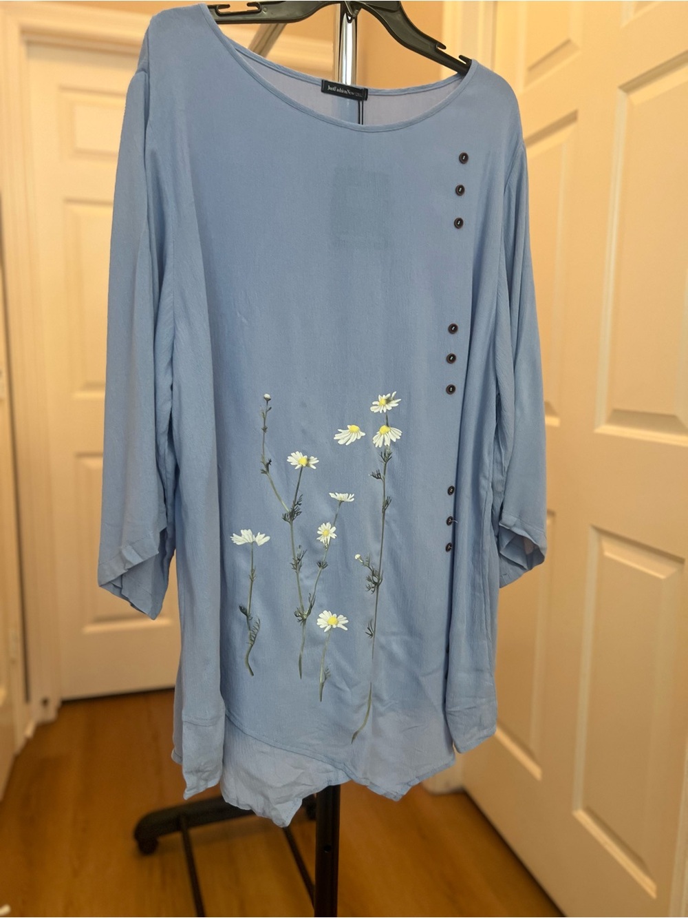 Light Blue Floral Button-Accent Tunic